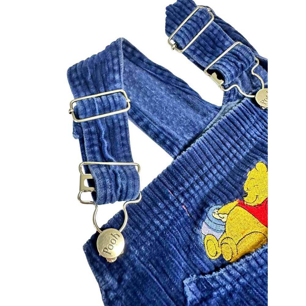 Disney Winnie the Pooh Vintage 80s 90s Blue Corduroy Overalls Kids Bibs 10 - Picture 5 of 13